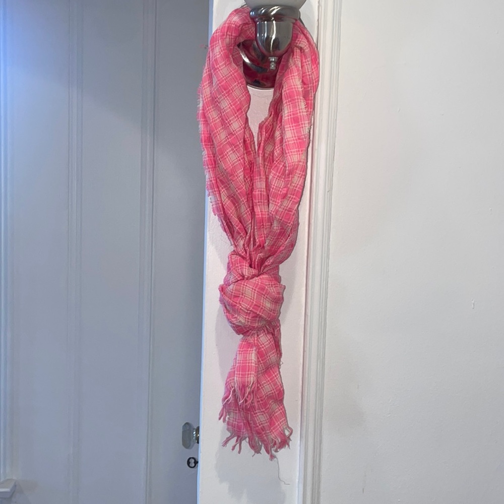 Jcrew neon pink and white cotton wool blend scarf